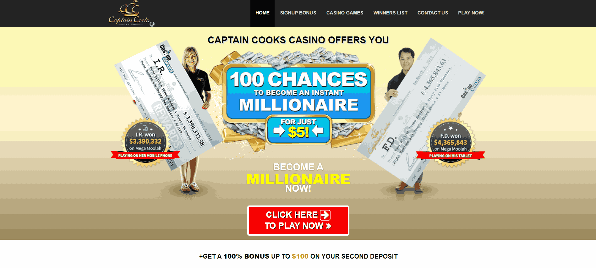 Captain Cooks Casino Website Screenshot