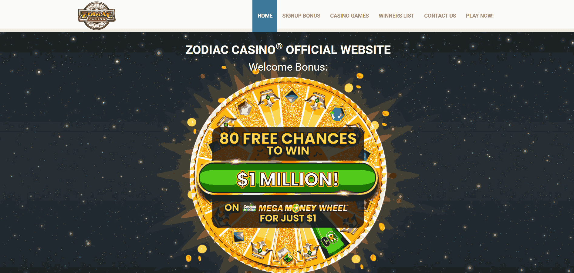 Zodiac Casino Website Screenshot