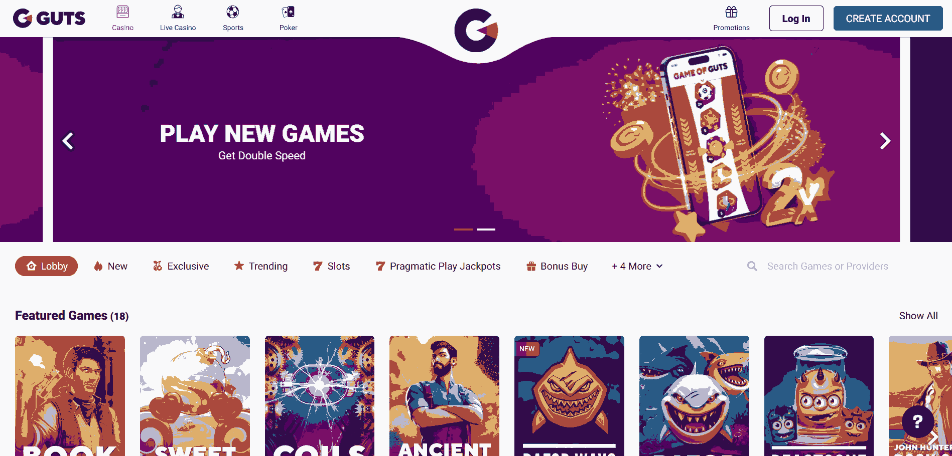 Guts Casino Website Screenshot