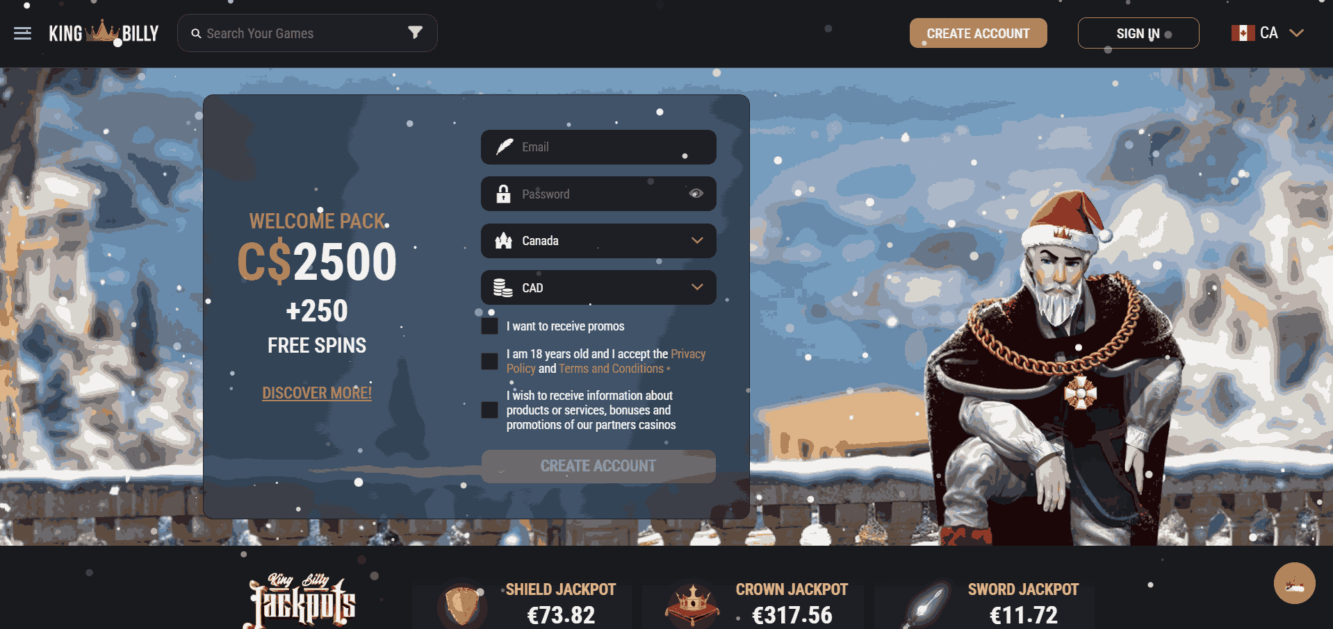 King Billy Casino Website Screenshot