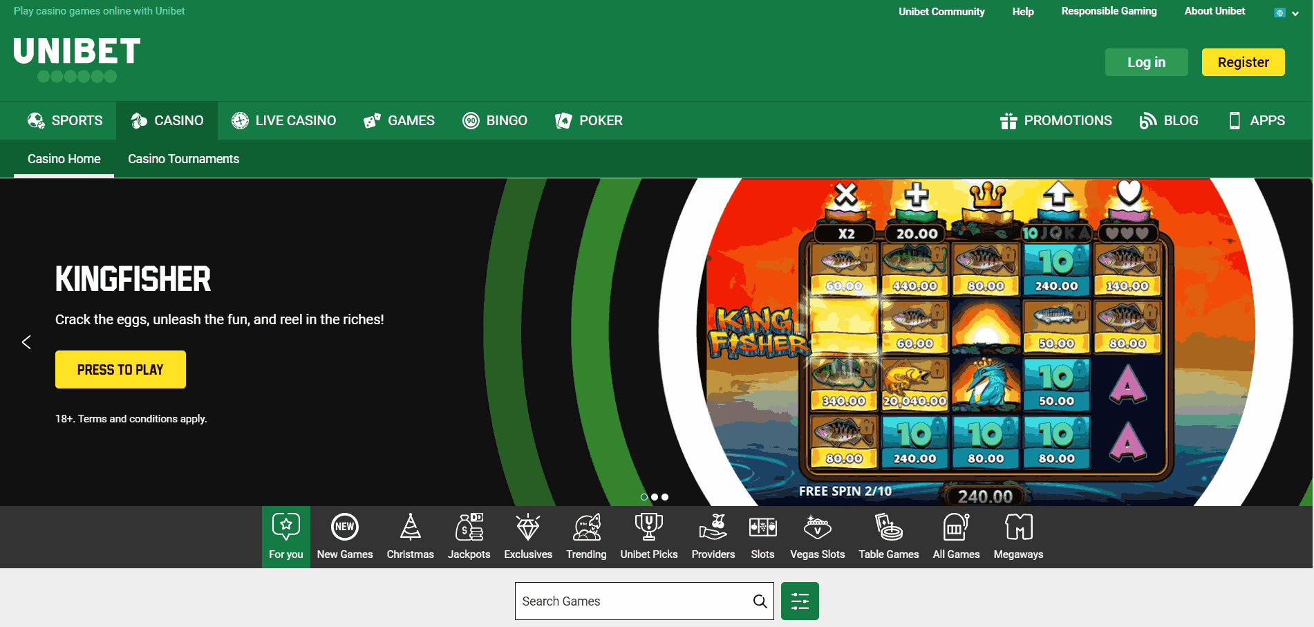 Unibet Casino Website Screenshot