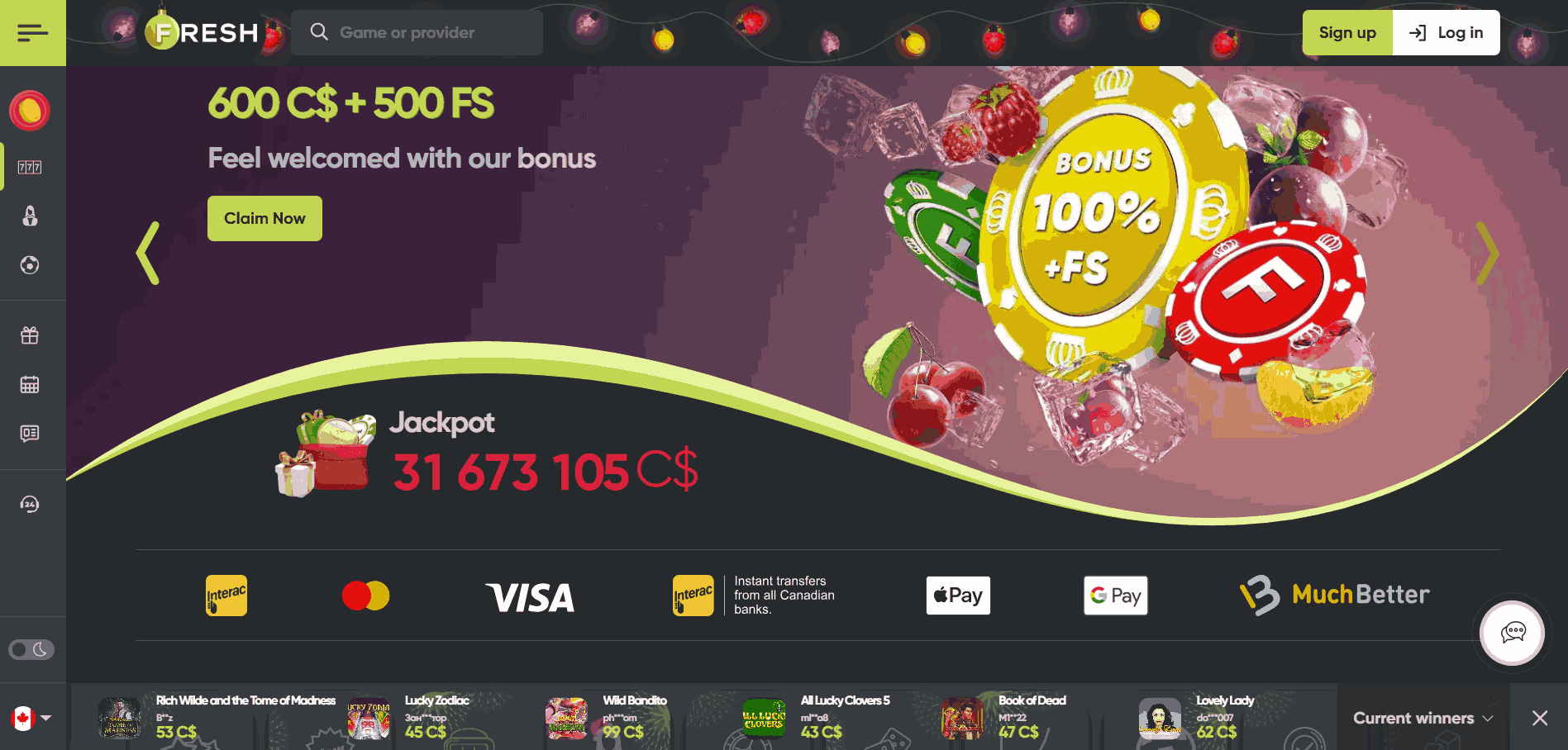 Fresh Casino Website Screenshot