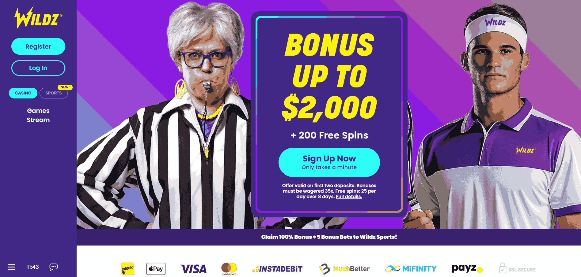 Wildz Casino Website Screenshot