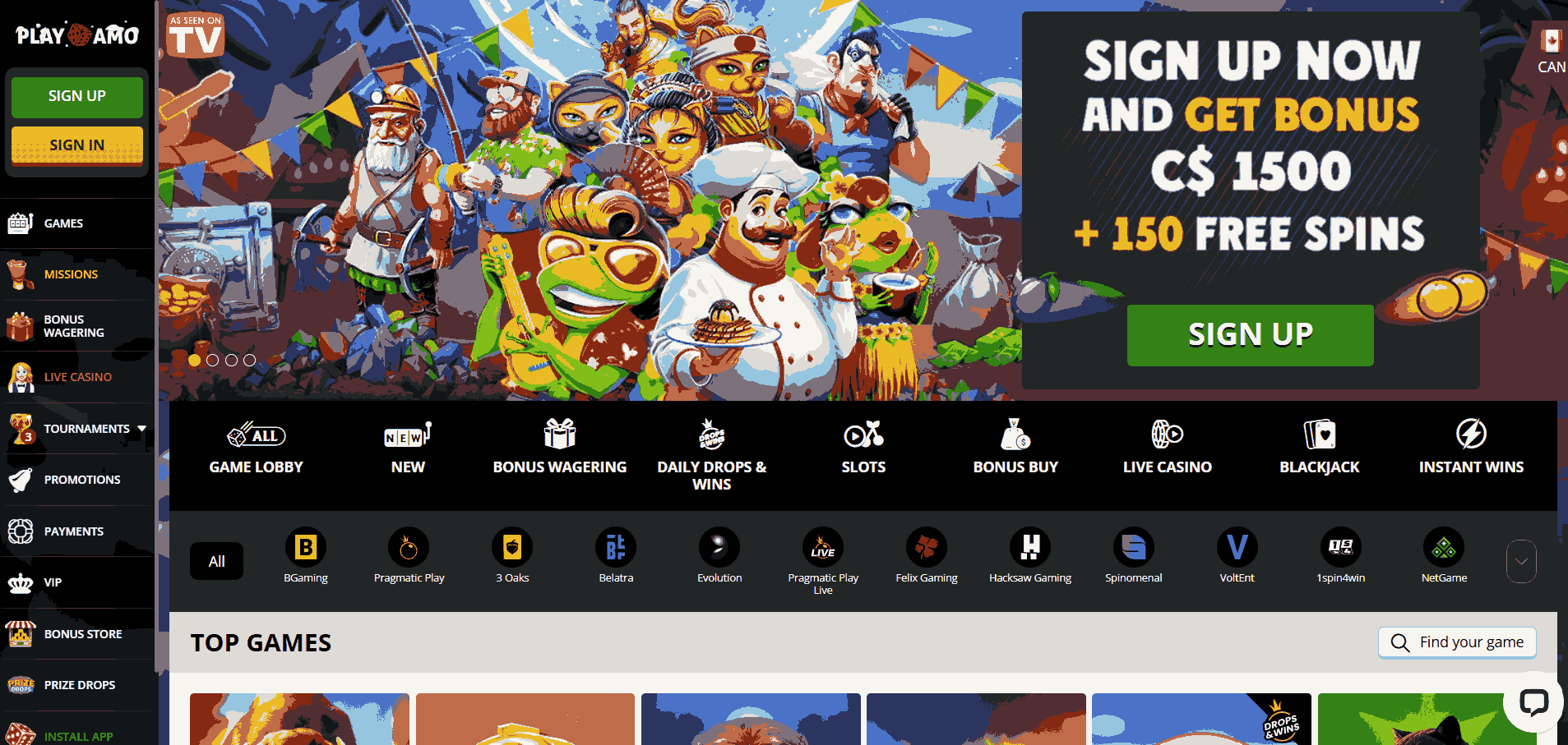 PlayAmo Casino Website Screenshot