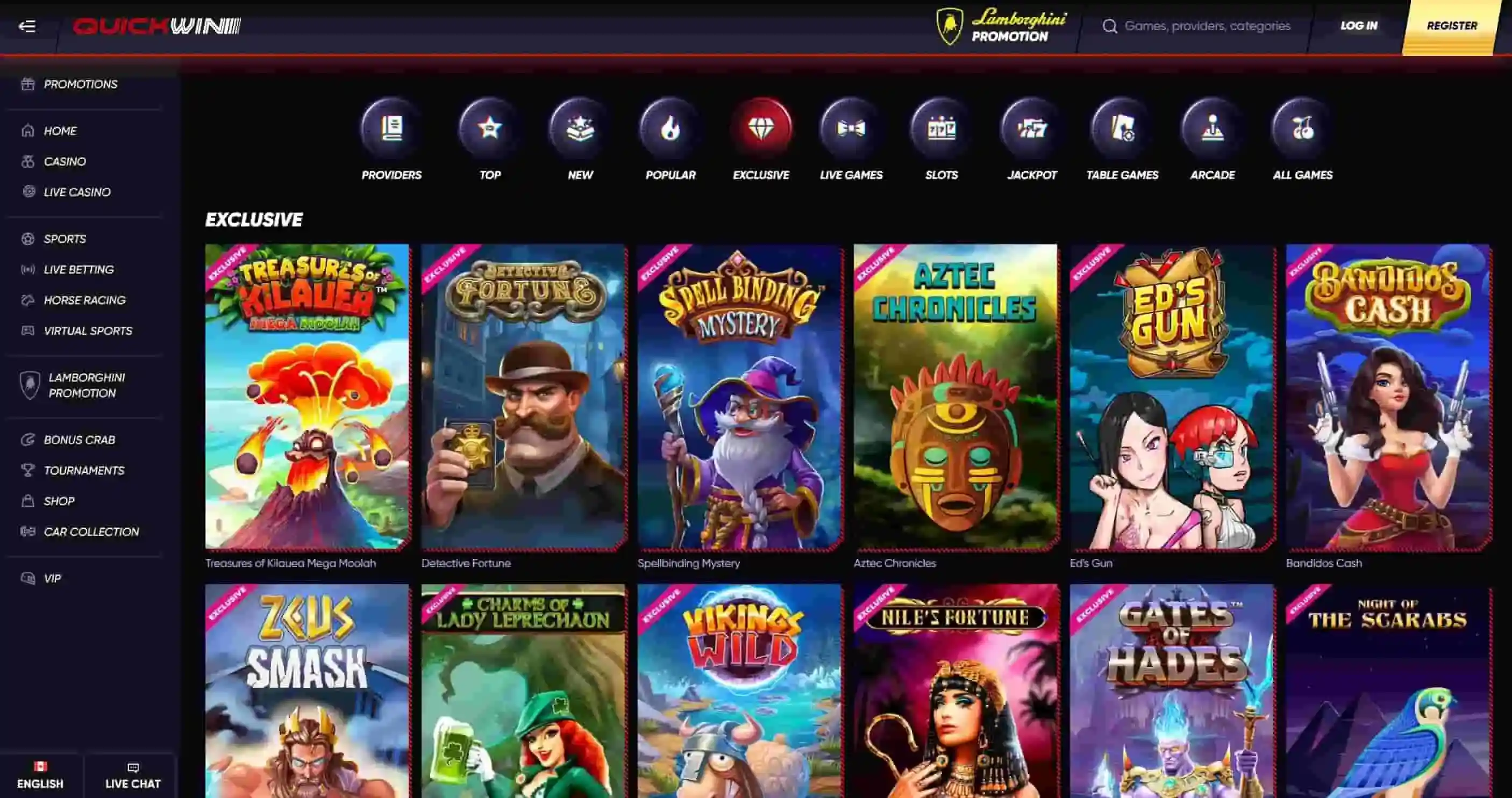QuickWin Casino Website Screenshot
